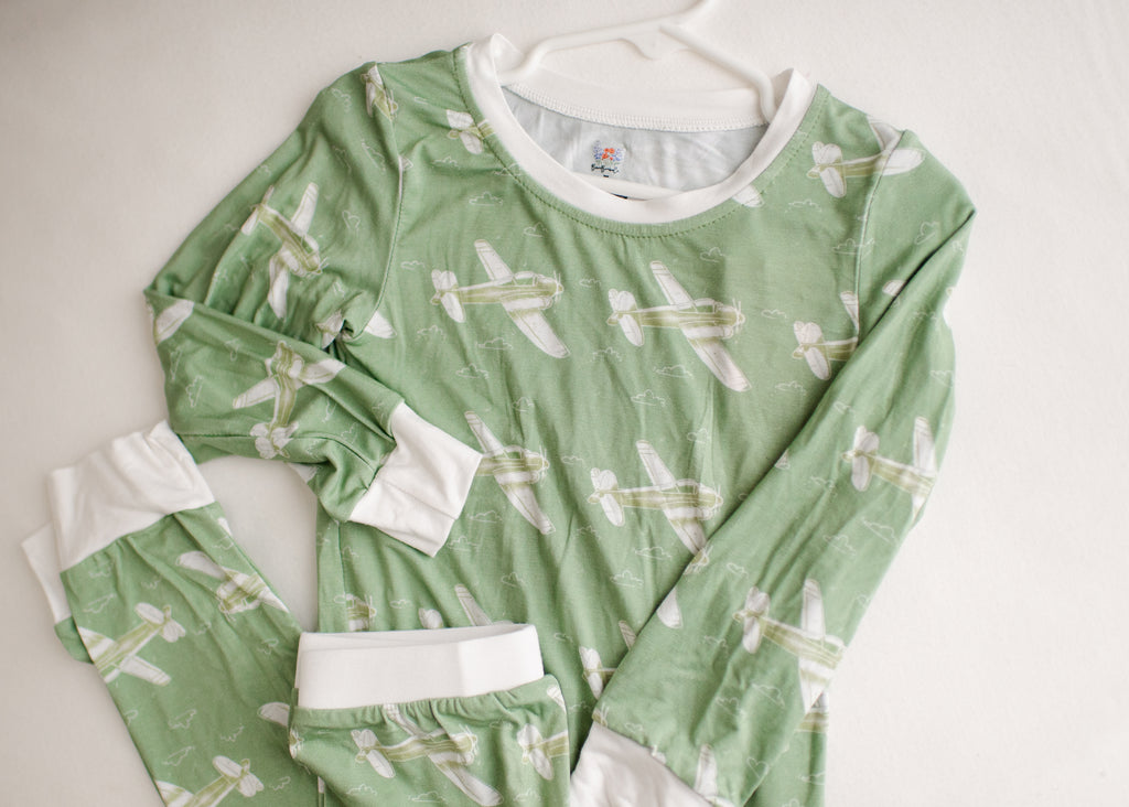 Green Airplane Two Piece Set