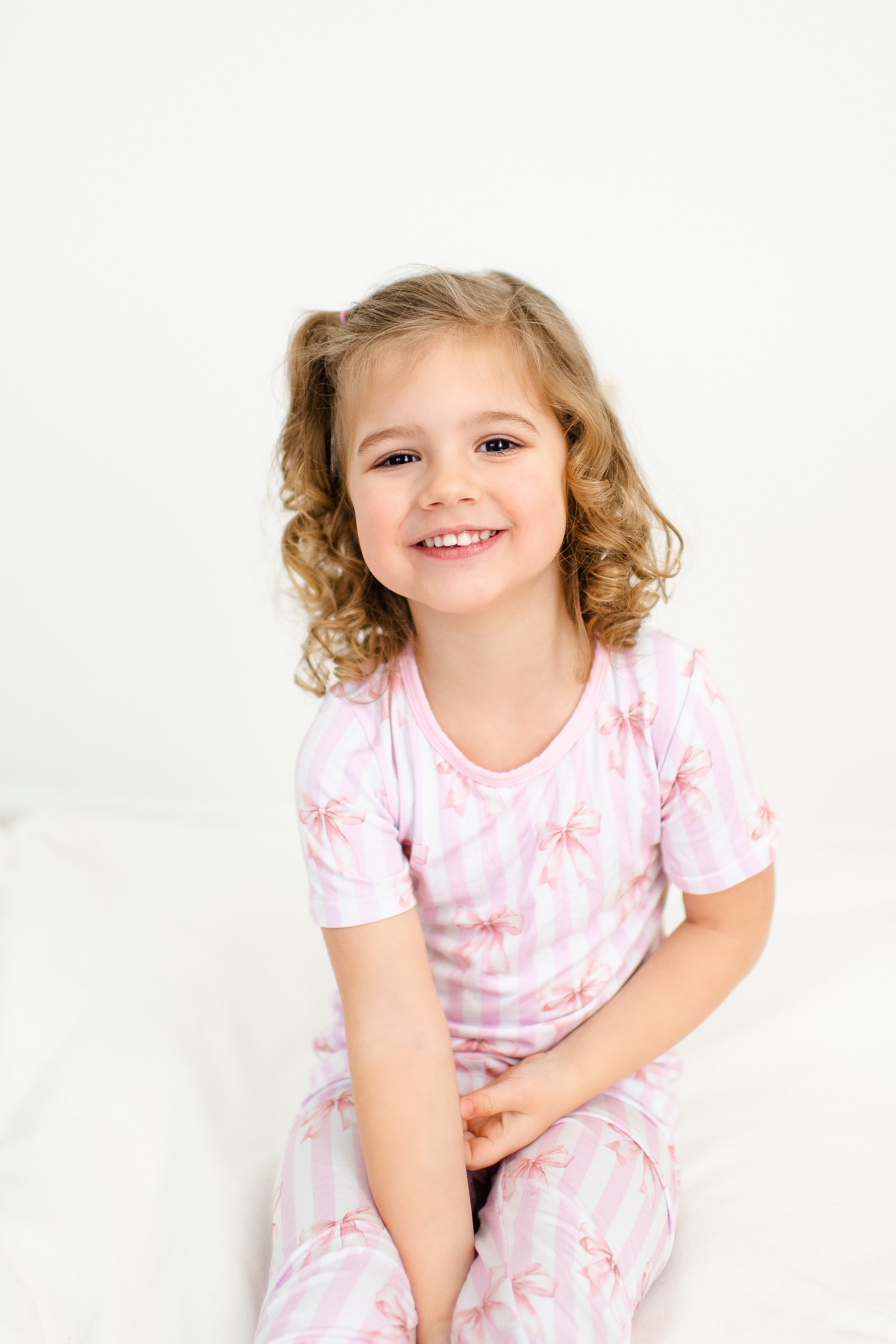 Pink Bow with Stripes Two Piece Set