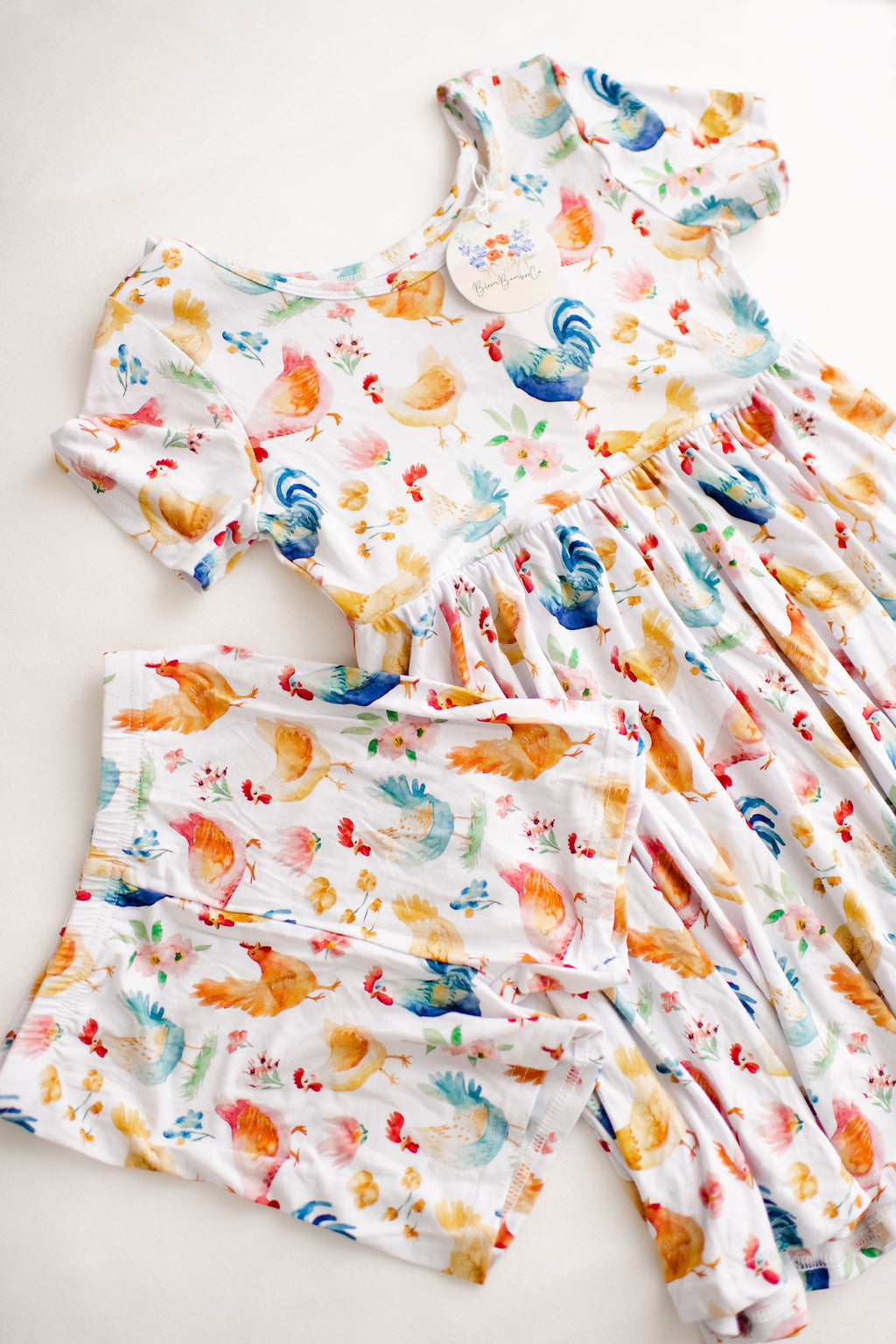 Rainbow Chicken Twirl Dress with Shorts