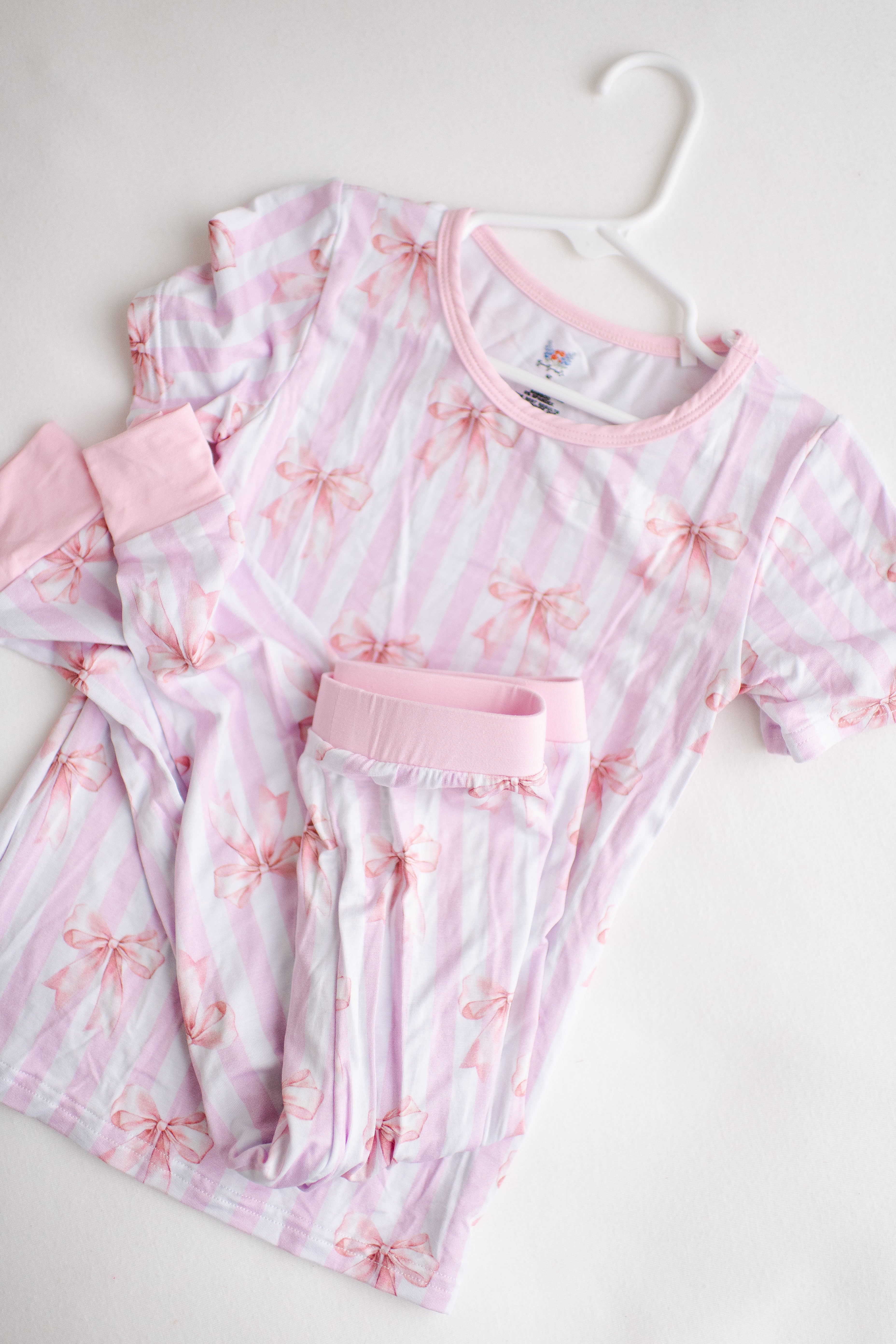 Pink Bow with Stripes Two Piece Set